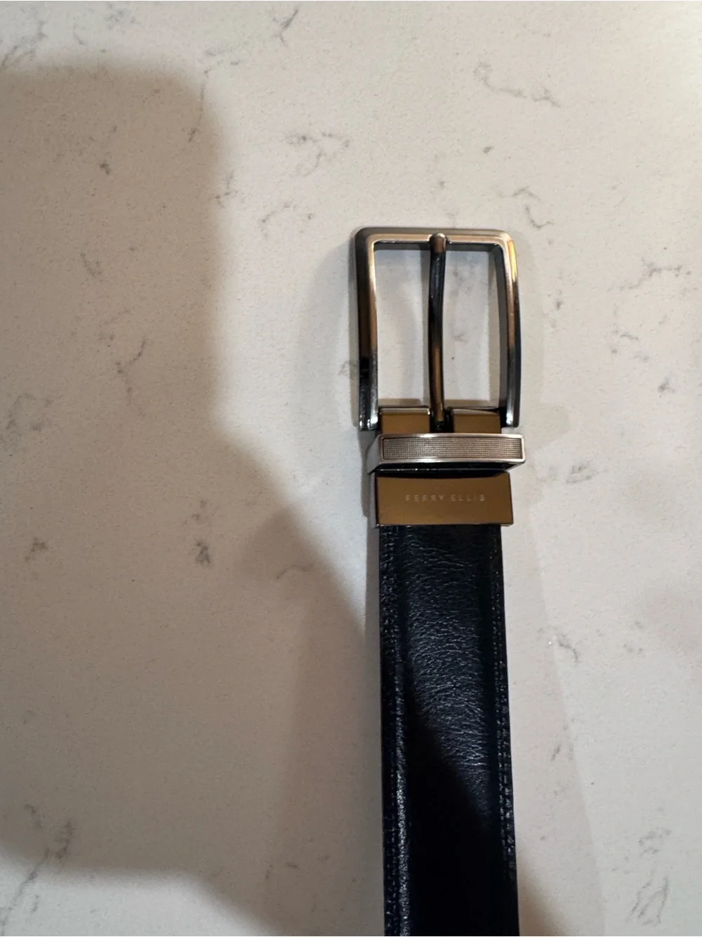 Black Leather Men's Reversible Dress Belt with Silver Buckle
